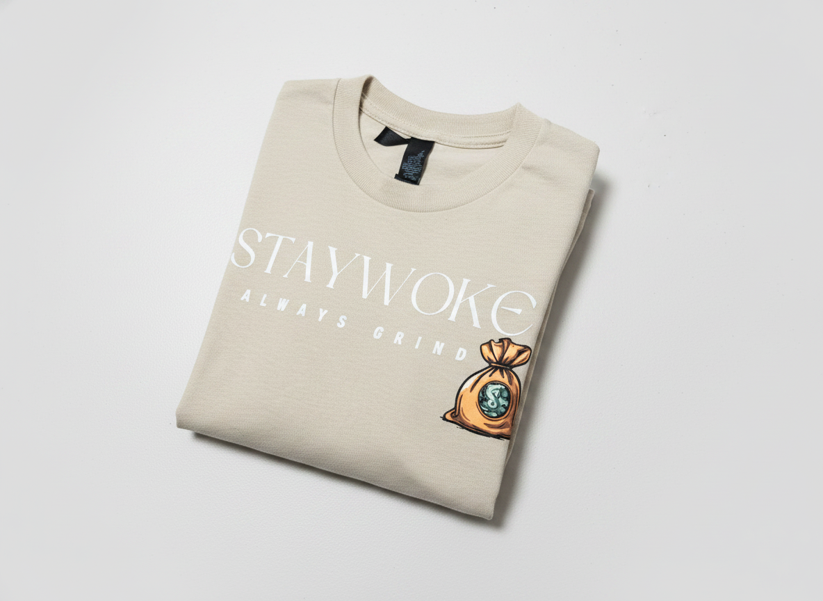 Stay Woke  Tee ( beige cream  )